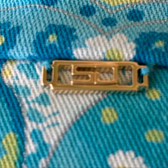 ST. JOHN TEAL PAISLEY JACKET WITH SJ GOLD BUTTONS AND SJ PLATE ON BACK - Picture 4 of 6